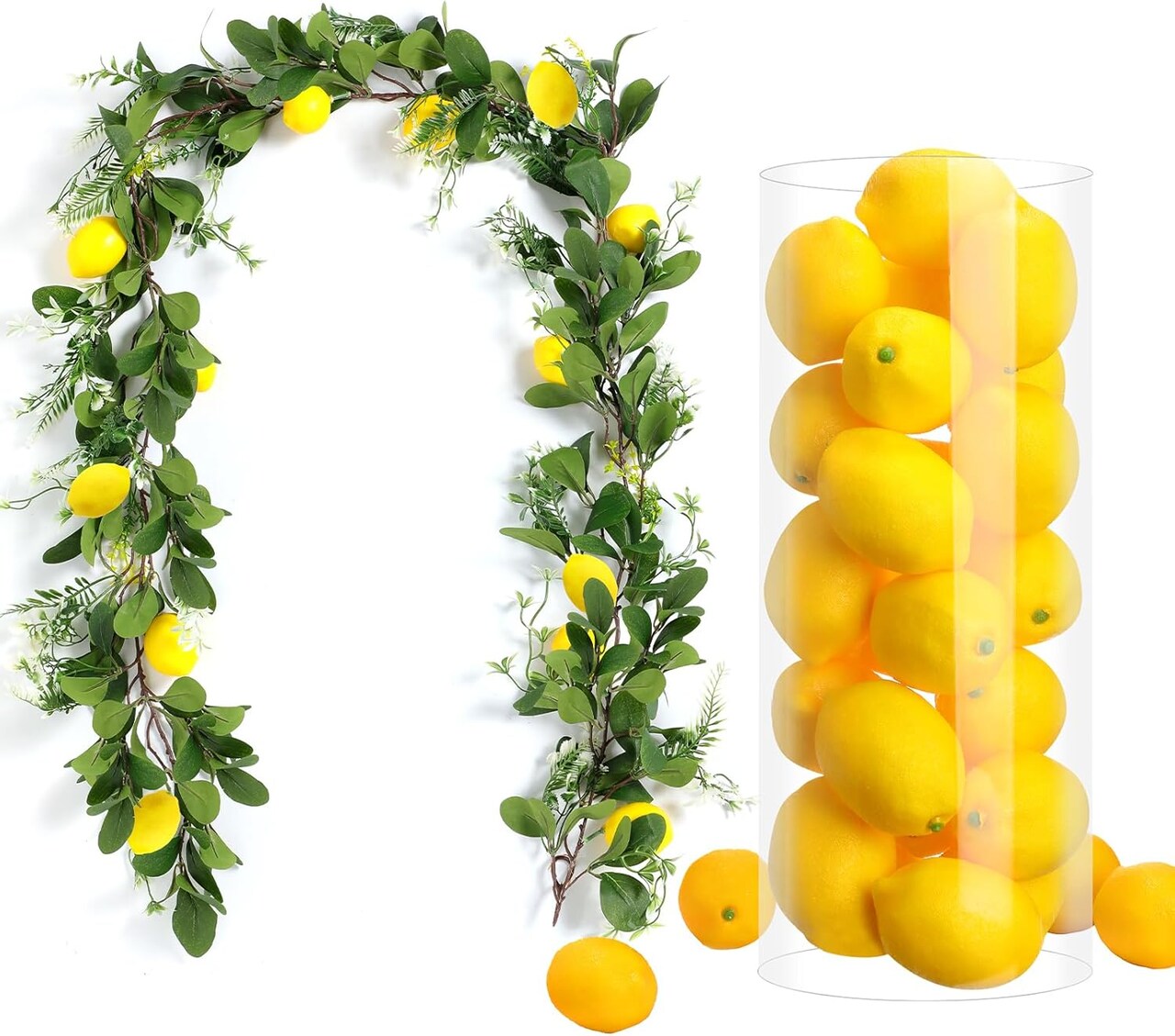6 ft Artificial Lemon Garland 30 Pcs 3 x 2 Inch Fake Lemons Spring Greenery Garland Wreath Faux Lemon Decoration for Home Front Wedding Party Table